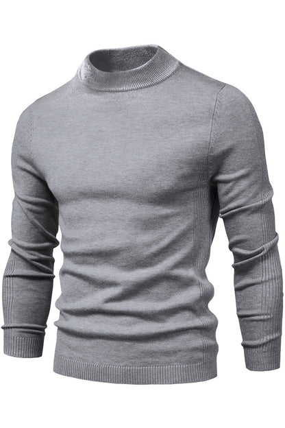 Mens Solid Warm Long Sleeve Mid Collar Knitted Sweaters