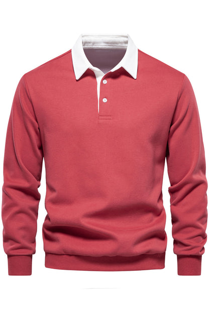 Mens Polo Collared Button Up Long Sleeve Sweatshirts