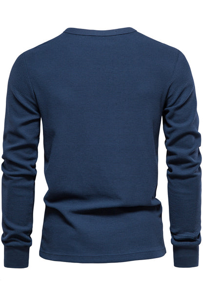 Men's Crewneck Waffle Long Sleeve Classic shirt with Pocket