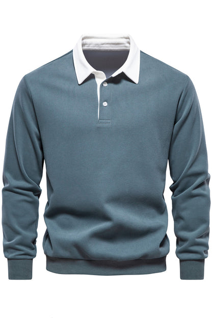 Mens Polo Collared Button Up Long Sleeve Sweatshirts