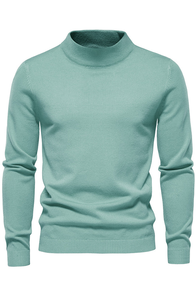 Mens Solid Warm Long Sleeve Mid Collar Knitted Sweaters