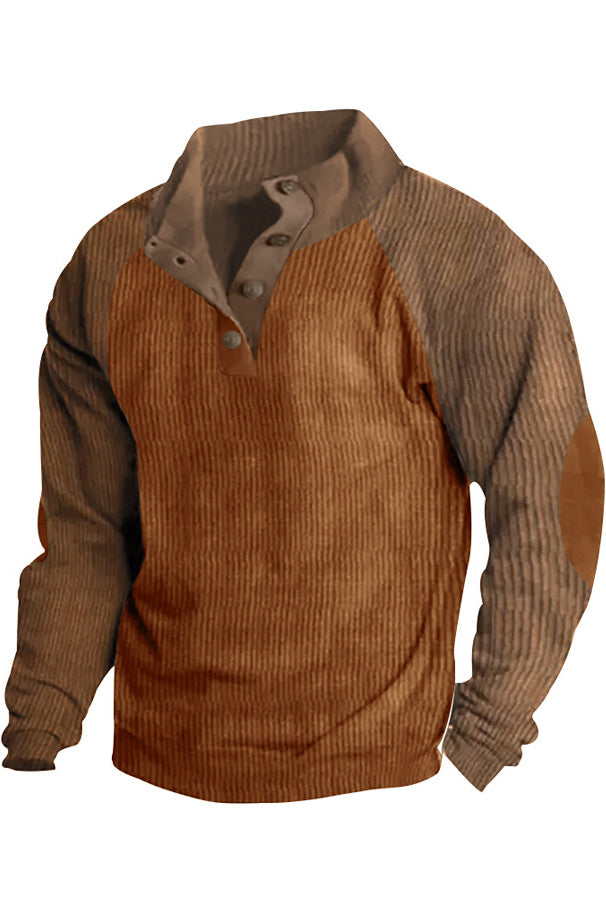 Mens Color Block Corduroy Pullovers Sweatshirts