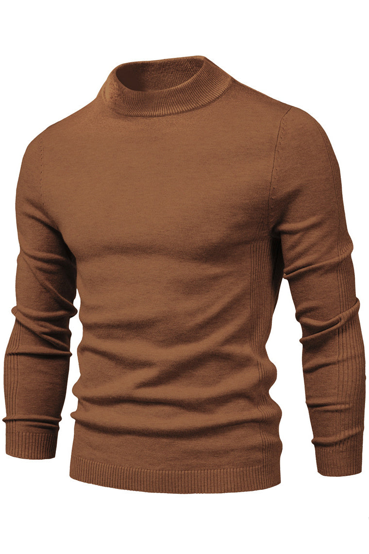 Mens Solid Warm Long Sleeve Mid Collar Knitted Sweaters