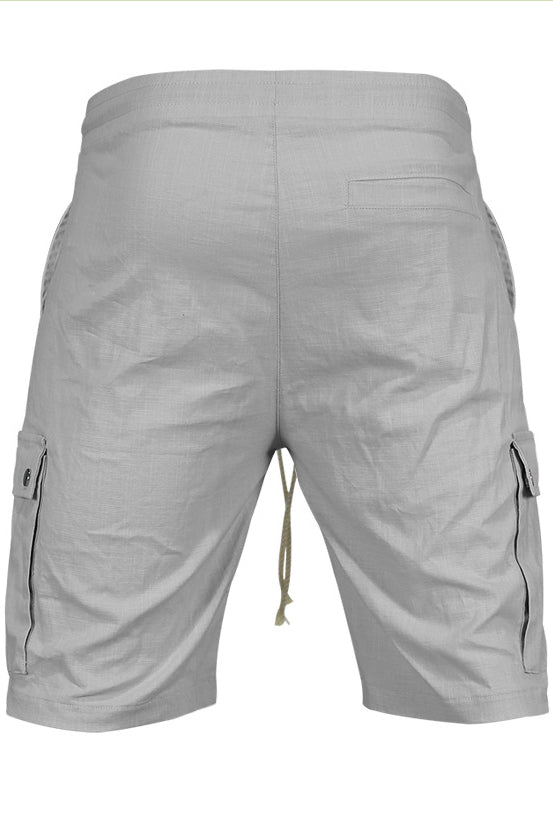 Mens Waist Drawstring Solid Slim Cargo Shorts