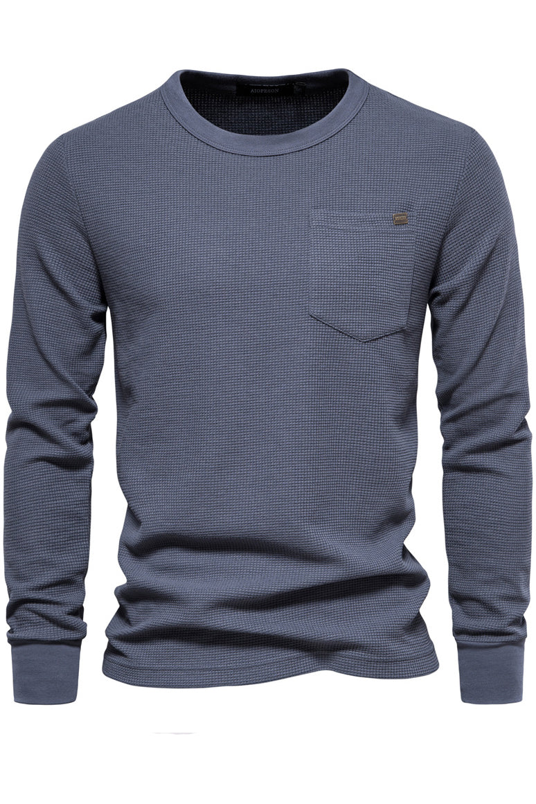 Men's Crewneck Waffle Long Sleeve Classic shirt with Pocket