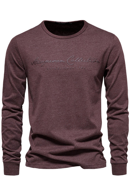 Men's Solid Crew Neck Pure Cotton Letter Printed Shirts