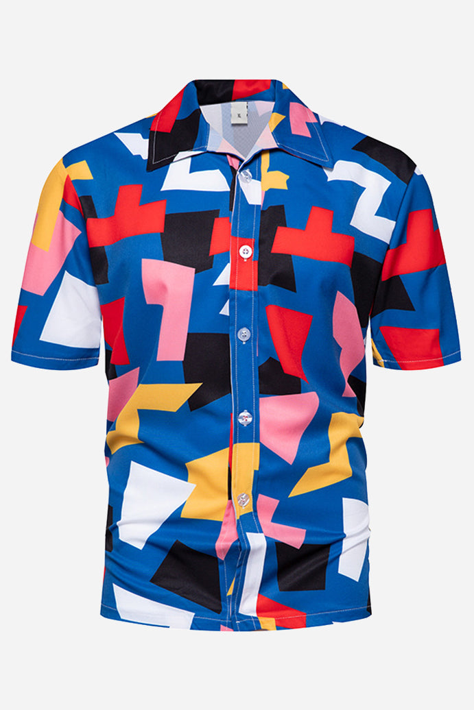 Summer Casual Geometric Print Hawaiian Button Down Shirts