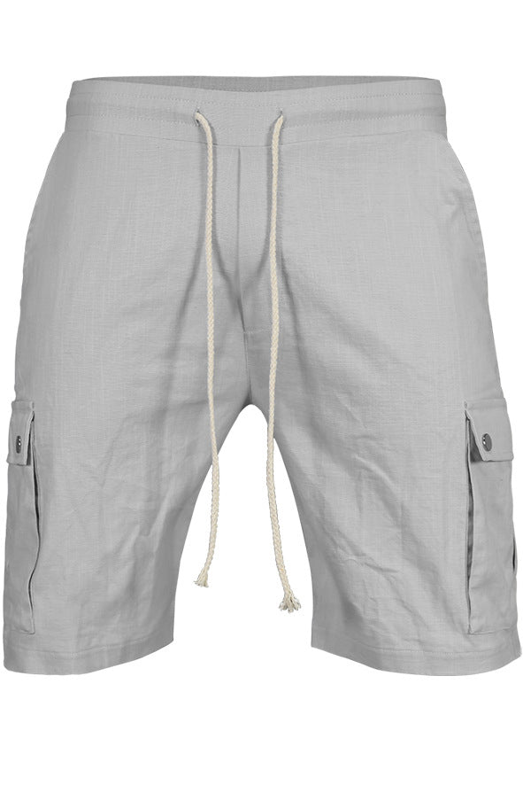 Mens Waist Drawstring Solid Slim Cargo Shorts