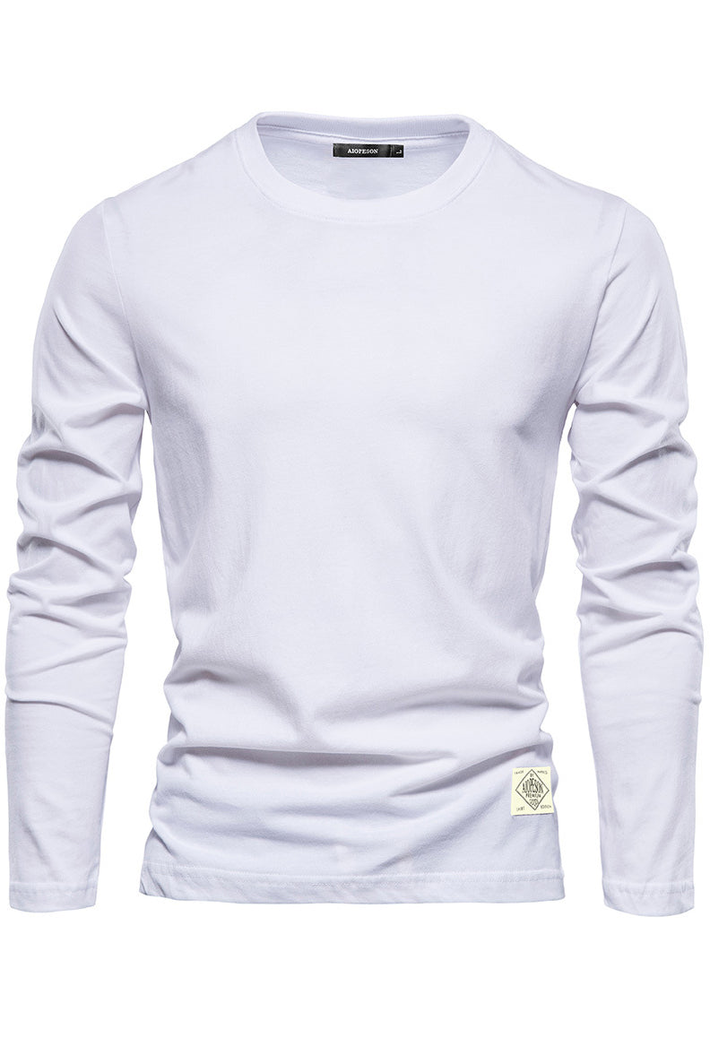 Mens Long Sleeve Solid Crewneck Cotton Bottom Shirts