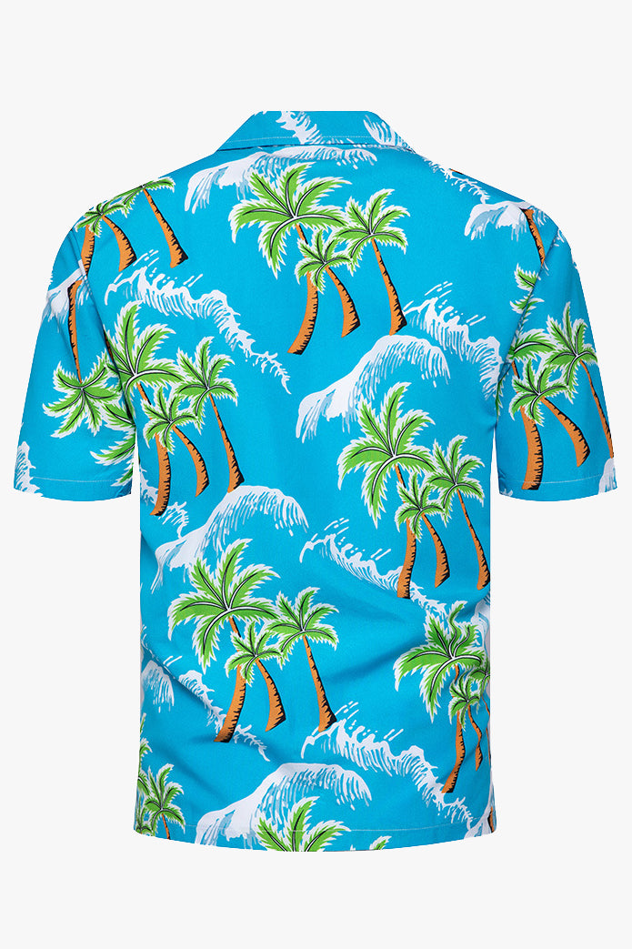 Men's Hawaiian Coconut Tree Print Lapel Short Sleeve Shirts