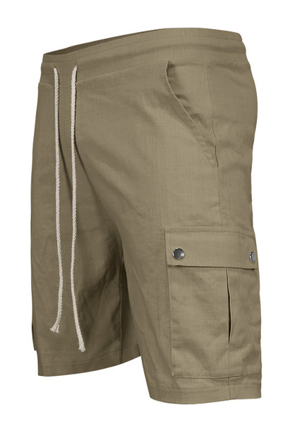 Mens Waist Drawstring Solid Slim Cargo Shorts