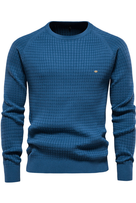 Men's Solid Cotton Base Plaid Pullover Sweaters