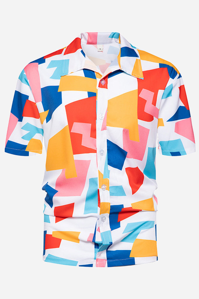 Summer Casual Geometric Print Hawaiian Button Down Shirts