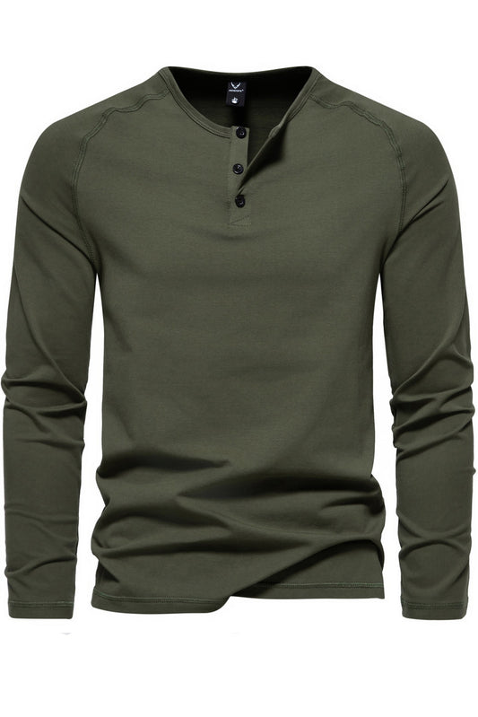 Retro Men's Crewneck Slim Long Sleeve Henley Shirts