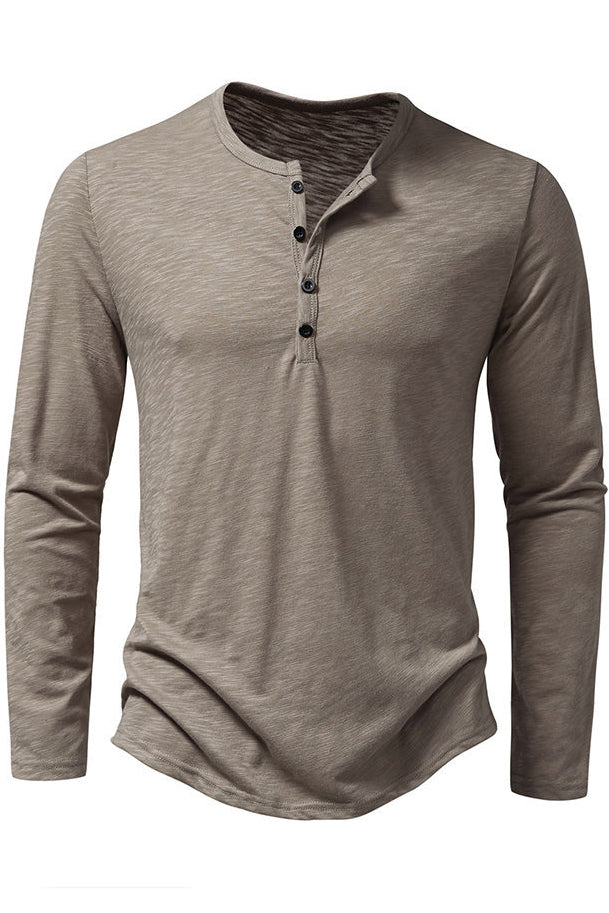 Men's Solid Long Sleeved Button Front T-shirts