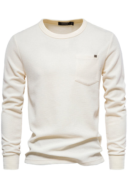 Men's Crewneck Waffle Long Sleeve Classic shirt with Pocket