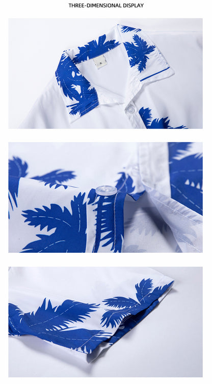 Mens Hawaiian Color Block Print Lapel Short Sleeve Shirts