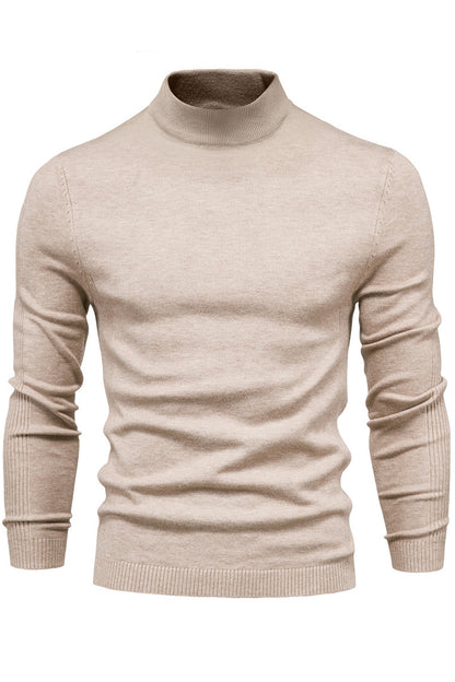 Mens Solid Warm Long Sleeve Mid Collar Knitted Sweaters