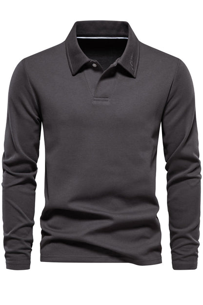 Men's Long Sleeve Collared Casual Solid Polo Shirt