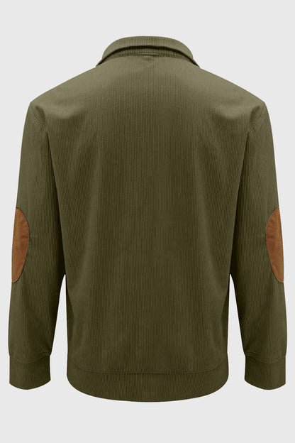 Mens Corduroy Stand Collar Color Block Sweatshirts