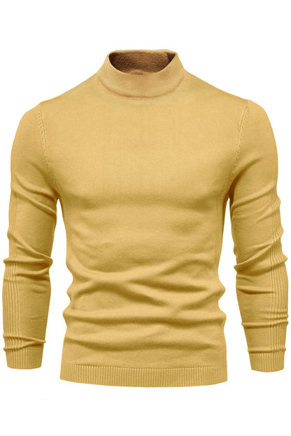 Mens Solid Warm Long Sleeve Mid Collar Knitted Sweaters