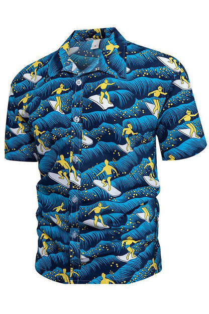 Mens Short Sleeve Surfing Pattern Hawaiian Shirts