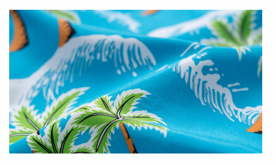 Men's Hawaiian Coconut Tree Print Lapel Short Sleeve Shirts