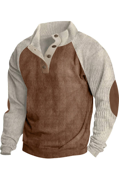 Mens Color Block Corduroy Pullovers Sweatshirts