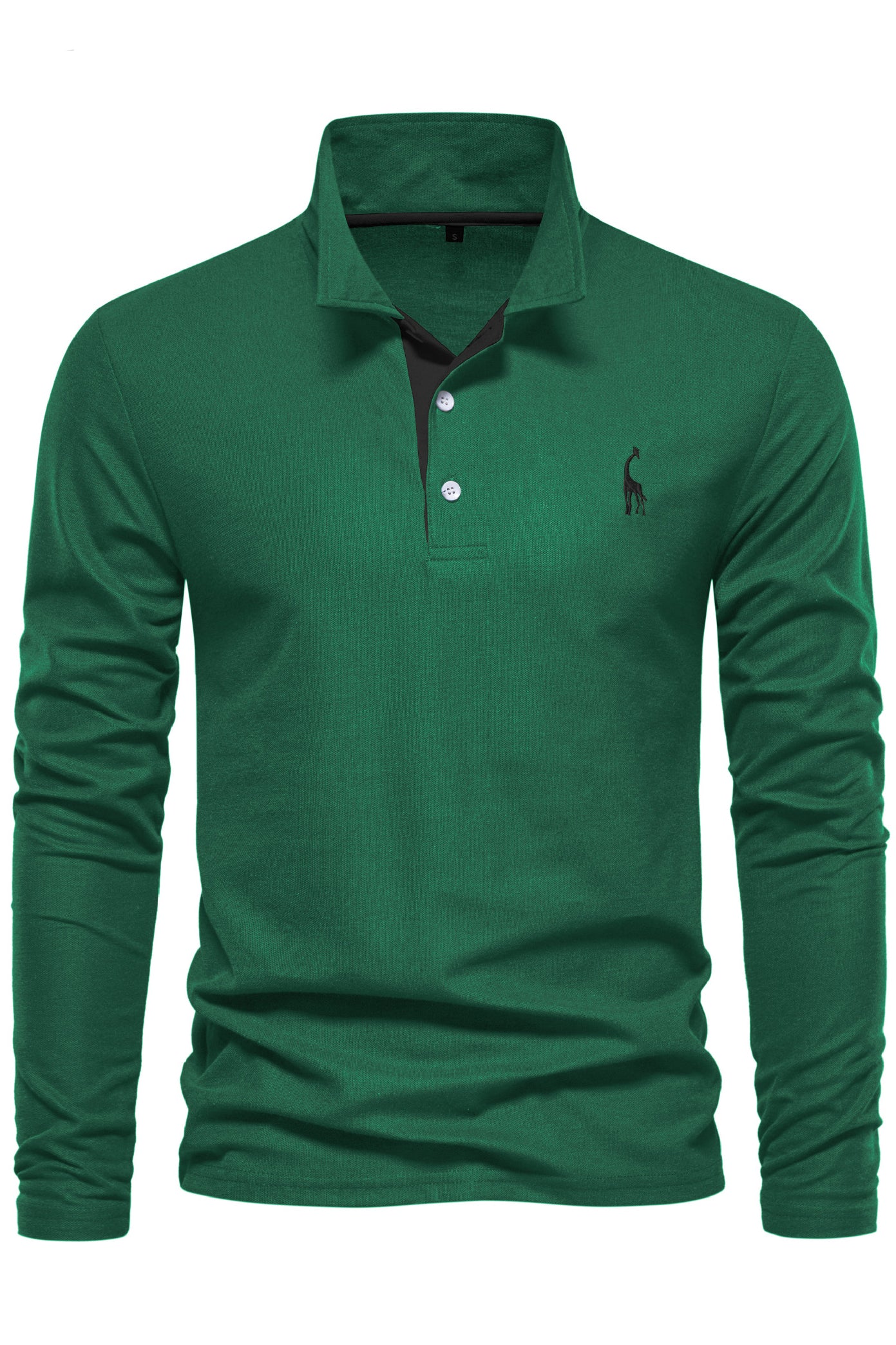 Mens Long Sleeve Cotton Deer Embroidery Polo Shirts