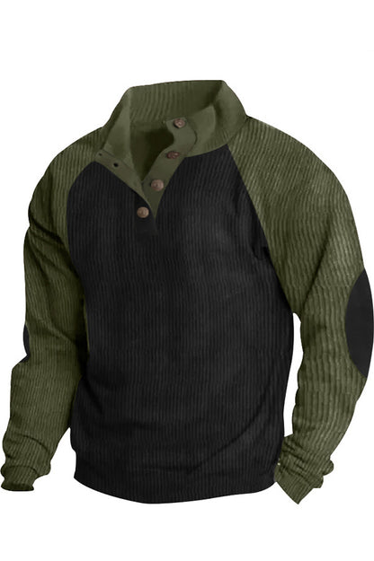 Mens Color Block Corduroy Pullovers Sweatshirts