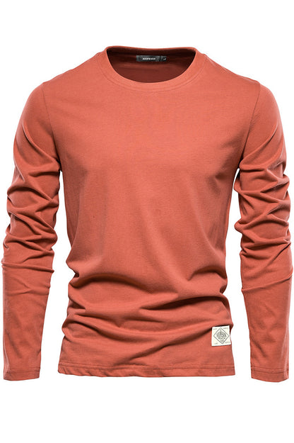 Mens Long Sleeve Solid Crewneck Cotton Bottom Shirts