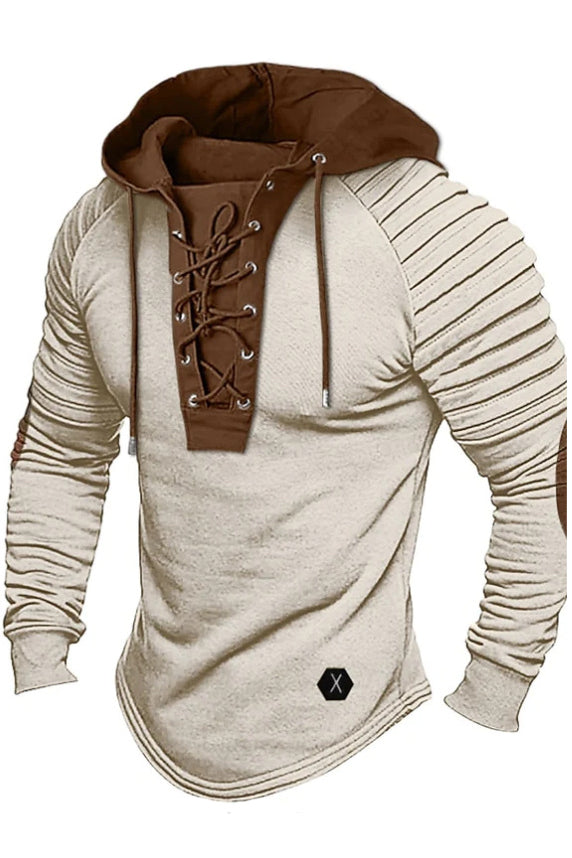 Mens Hooded Long Sleeve Lace Up Vintage Shirts