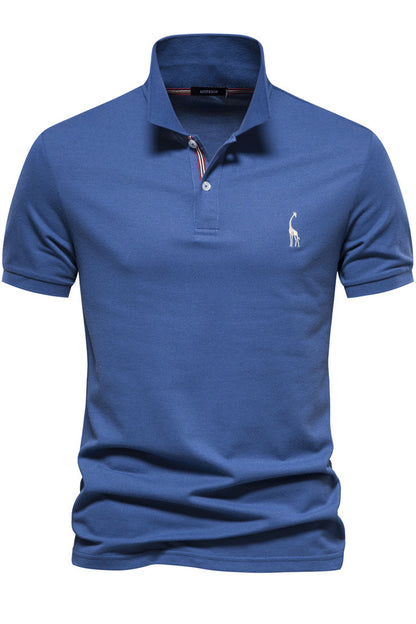 Mens Lapel Short Sleeve Deer Embroidery Polo Shirts