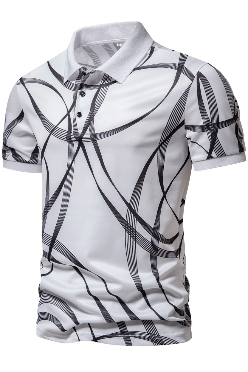 Mens Striped Printed Lapel Short Sleeved Polo Shirts