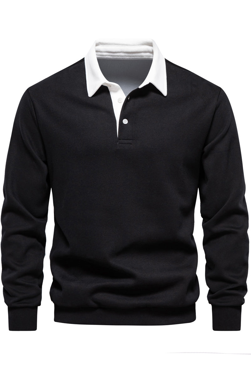 Mens Polo Collared Button Up Long Sleeve Sweatshirts