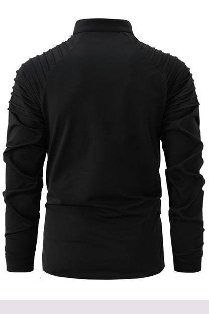 Mens Casual Solid Long Sleeved Sports Zipper Shirts