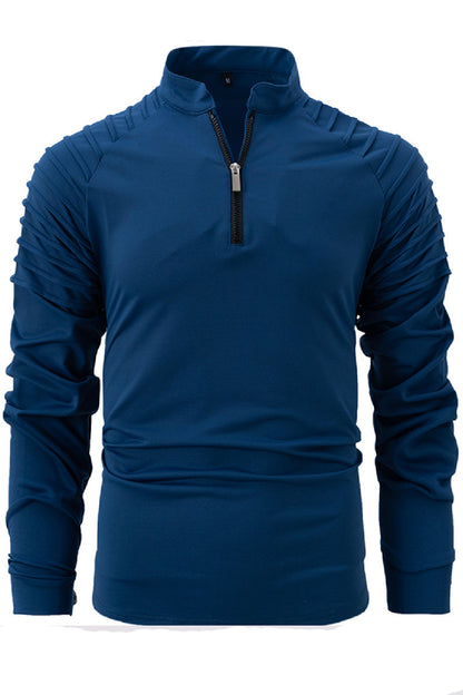 Mens Casual Solid Long Sleeved Sports Zipper Shirts