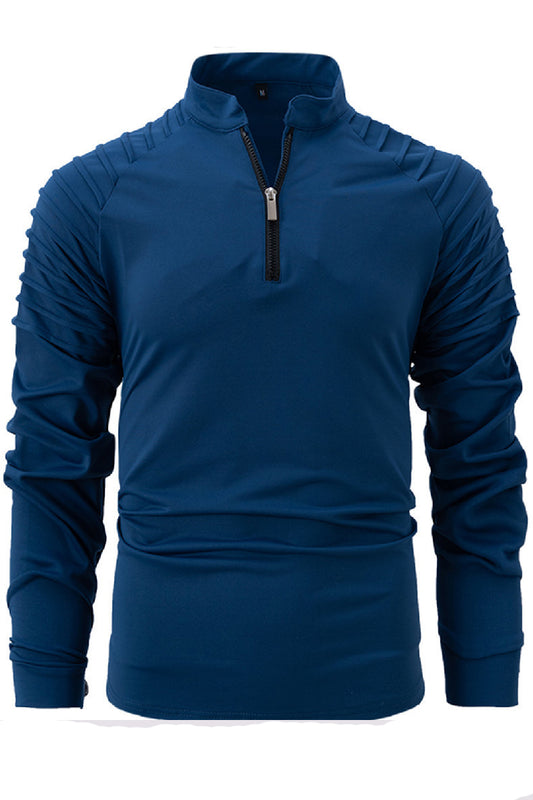 Mens Casual Solid Long Sleeved Sports Zipper Shirts