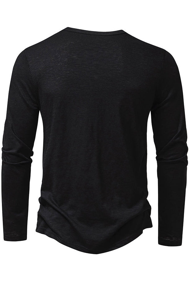 Men's Solid Long Sleeved Button Front T-shirts