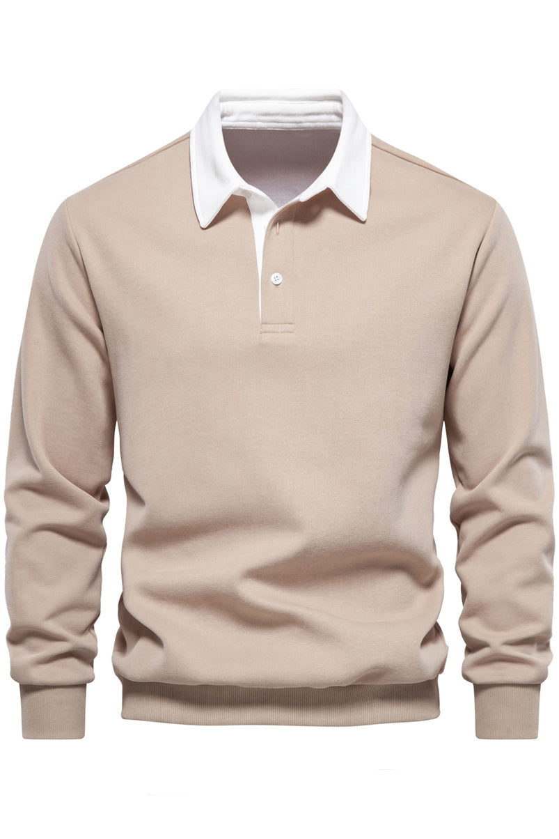 Mens Polo Collared Button Up Long Sleeve Sweatshirts