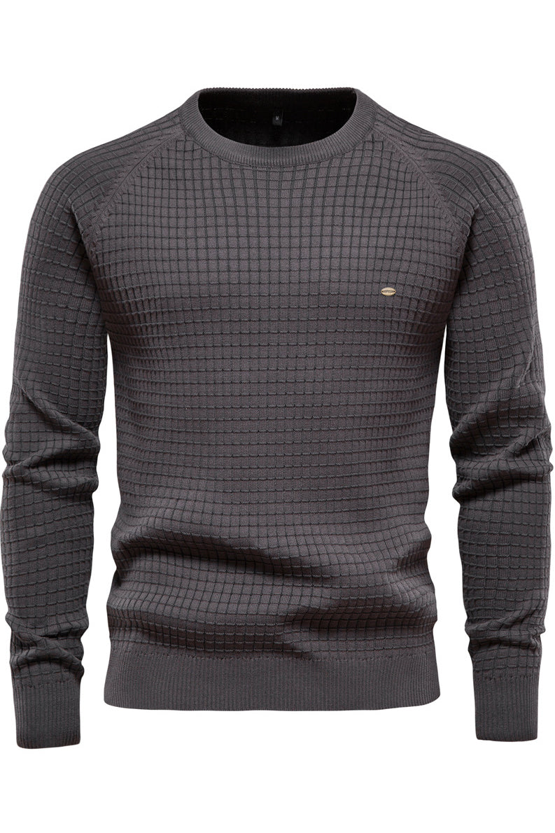 Men's Solid Cotton Base Plaid Pullover Sweaters