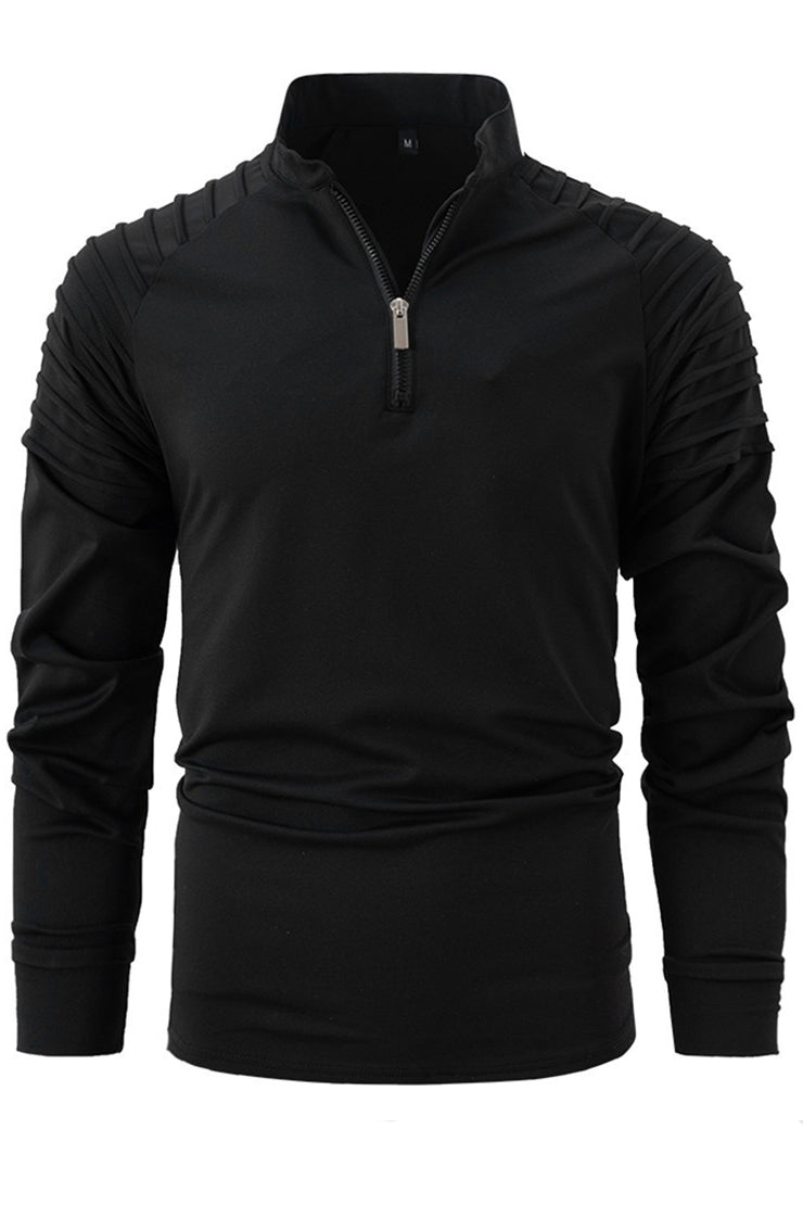 Mens Casual Solid Long Sleeved Sports Zipper Shirts