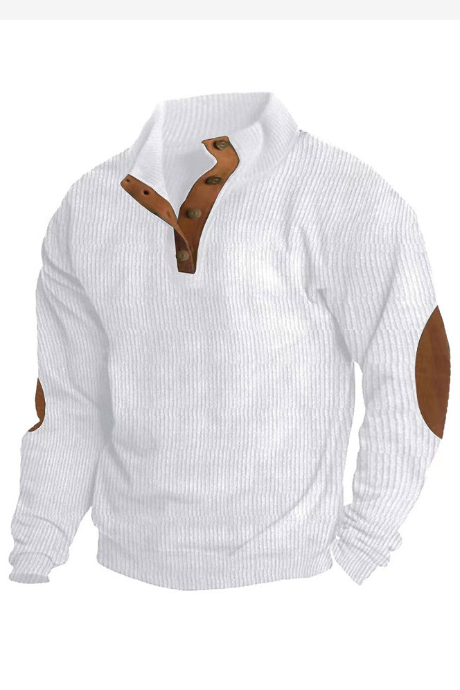 Mens Corduroy Stand Collar Color Block Sweatshirts