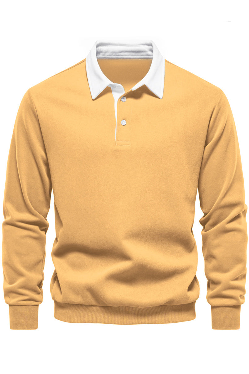 Mens Polo Collared Button Up Long Sleeve Sweatshirts