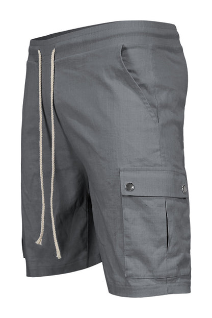 Mens Waist Drawstring Solid Slim Cargo Shorts