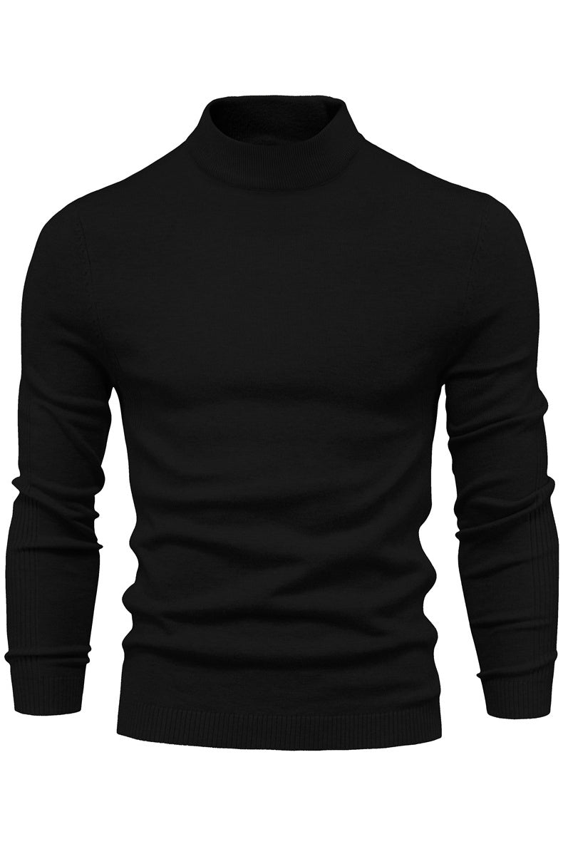 Mens Solid Warm Long Sleeve Mid Collar Knitted Sweaters