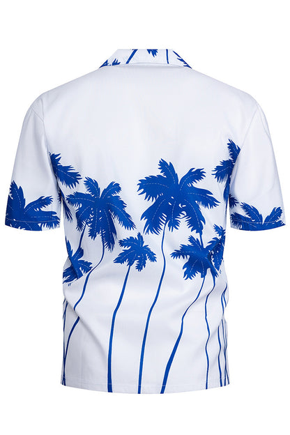 Mens Coconut Tree Print Short Sleeve Hawaiian Shirts