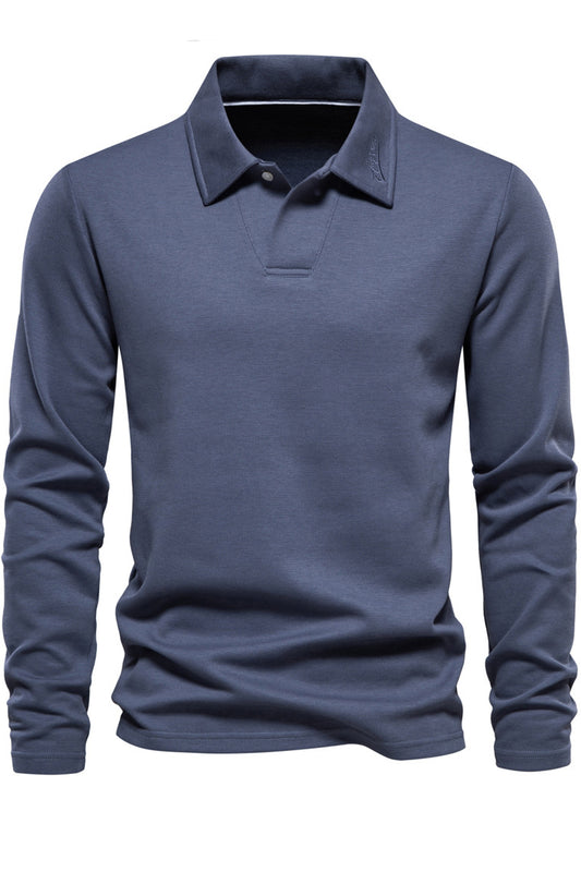 Men's Long Sleeve Collared Casual Solid Polo Shirt