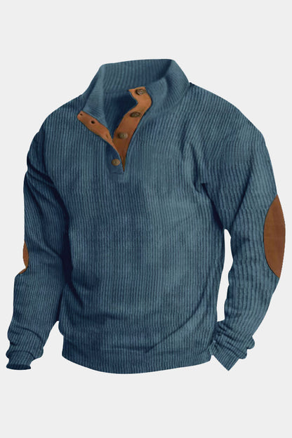 Mens Corduroy Stand Collar Color Block Sweatshirts