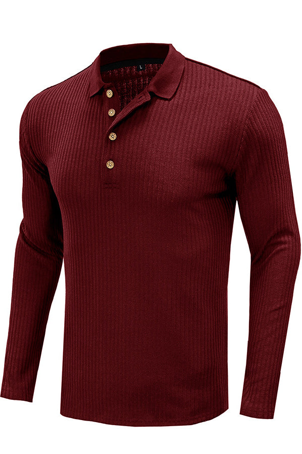 Mens Solid Long Sleeve Lapel Shirts Polo Shirts